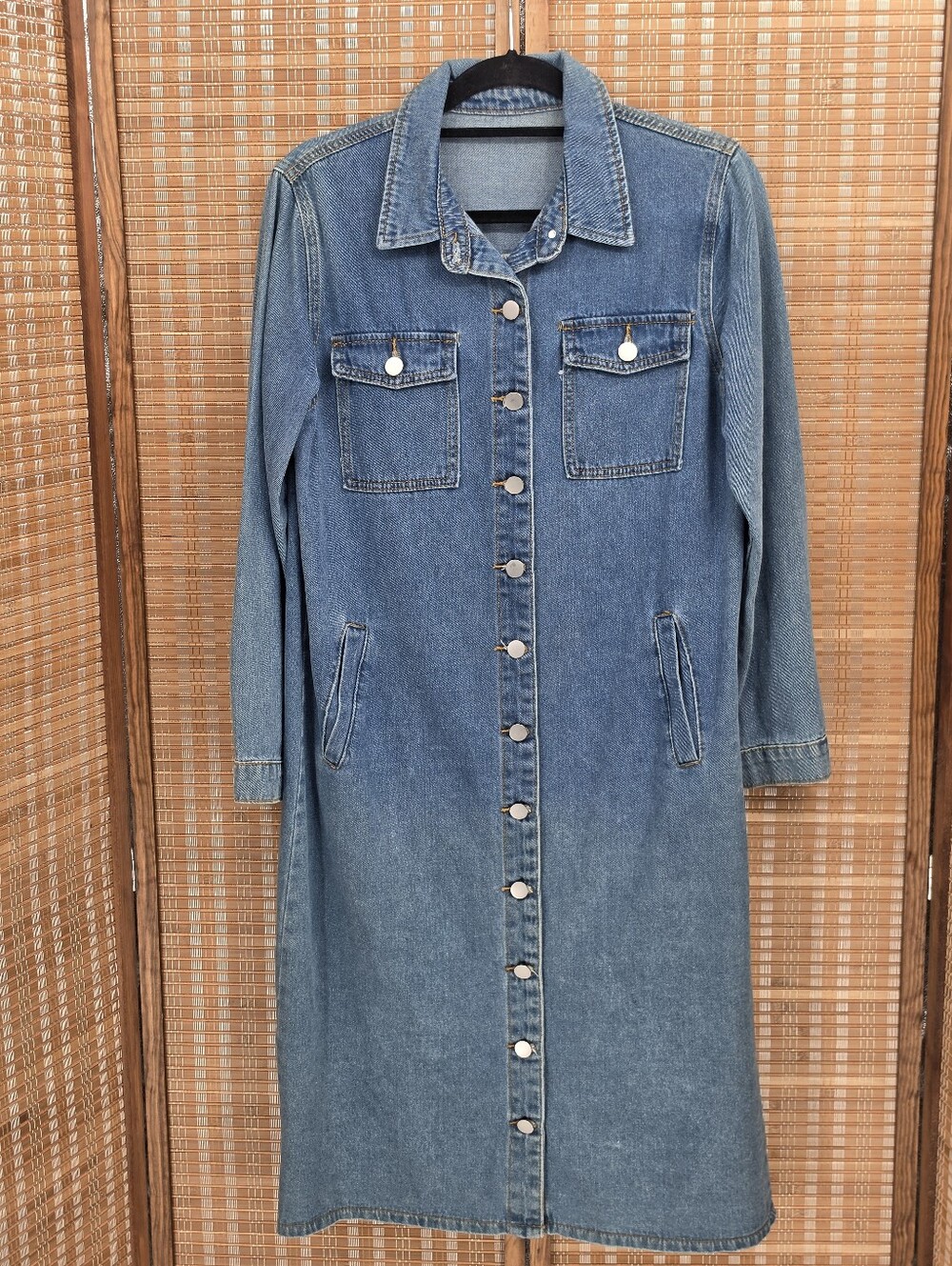 Classic Blue Snap Front Long Sleeve Denim Shirt Dress Size Medium